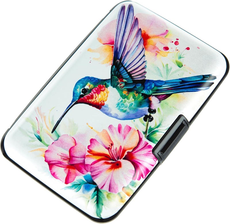 Kaabao Credit Card Holder, Metal Card Wallet RFID Blocking Mini Slim Aluminum Business Hard Card Case for Women Men (Flowers Hummingbird) - Image 1